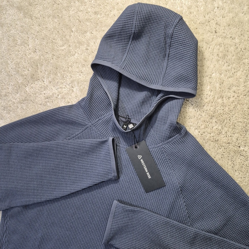 Western Rise Venture Hoodie Mens Medium Blue Waffle Knit Performance Outdoor New